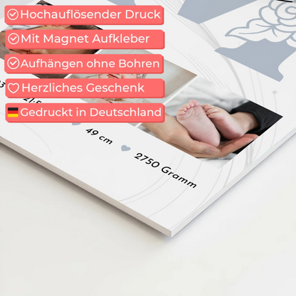 Fotoboard Poster Magnetisch zur Geburt Baby Fotocollage mit Geburtsdaten Elegantes Muster