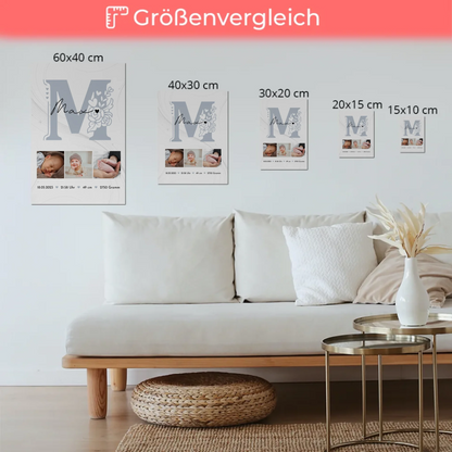 Fotoboard Poster Magnetisch zur Geburt Baby Fotocollage mit Geburtsdaten Elegantes Muster