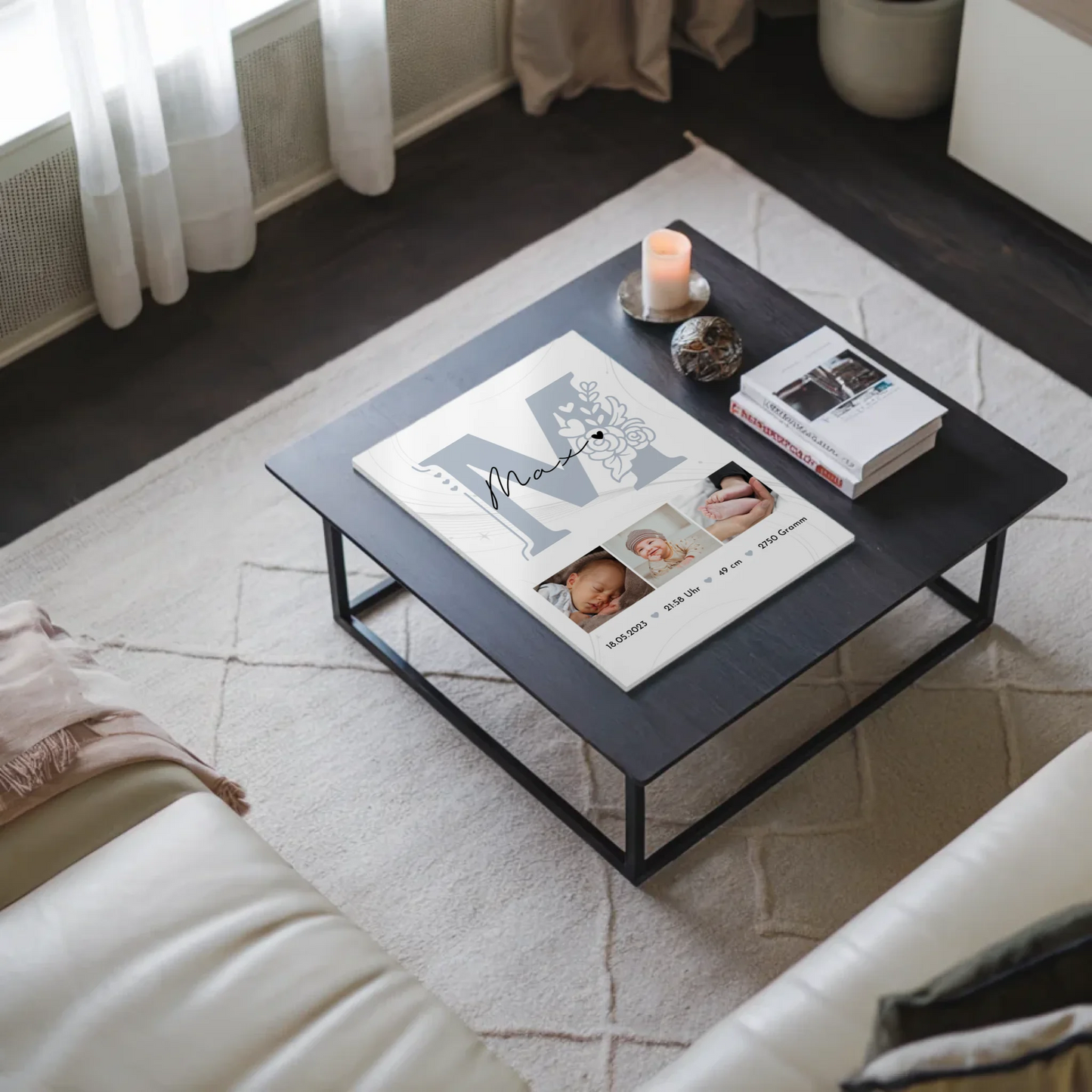 Fotoboard Poster Magnetisch zur Geburt Baby Fotocollage mit Geburtsdaten Elegantes Muster