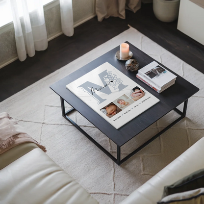 Fotoboard Poster Magnetisch zur Geburt Baby Fotocollage mit Geburtsdaten Elegantes Muster