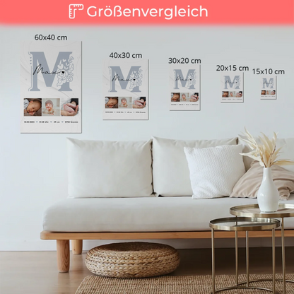 Fotoboard Poster Magnetisch zur Geburt Baby Fotocollage mit Geburtsdaten Elegantes Muster