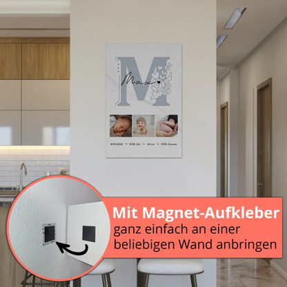 Fotoboard Poster Magnetisch zur Geburt Baby Fotocollage mit Geburtsdaten Elegantes Muster
