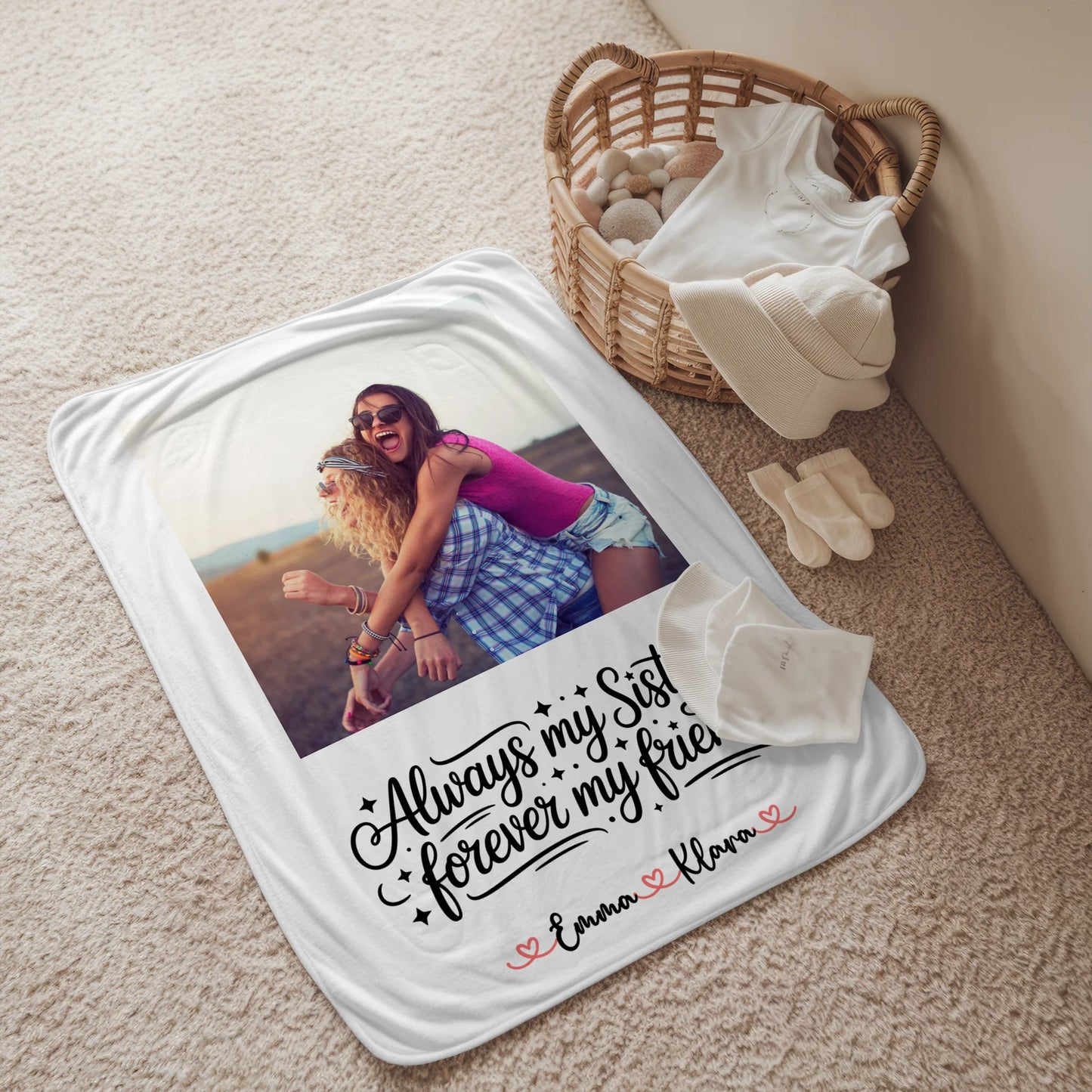 Personalisierte Decke Schwester mit Foto, Namen & eigener Spruch
