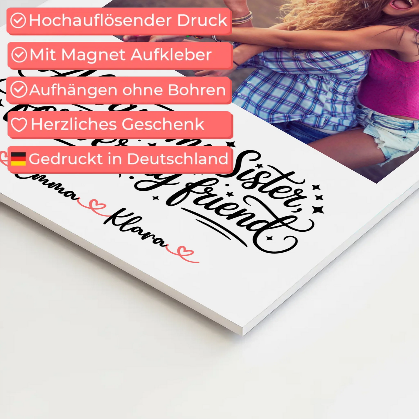 Magnet Wandbild Schwester Mit Foto & Namen Personalisiert mit Wunschtext