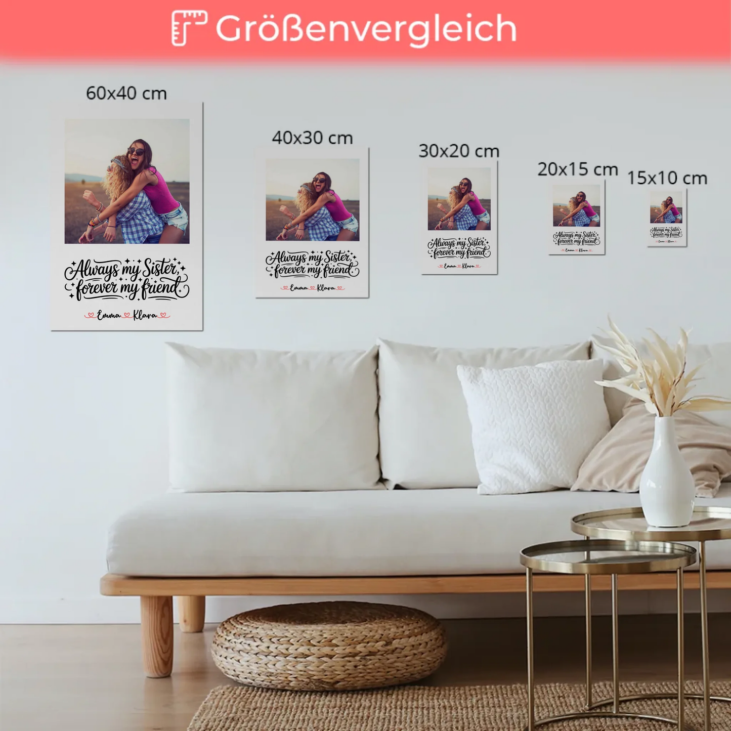 Magnet Wandbild Schwester Mit Foto & Namen Personalisiert mit Wunschtext