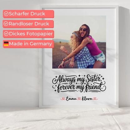 Personalisiertes Poster Schwester Foto & Namen - Always my sister forever