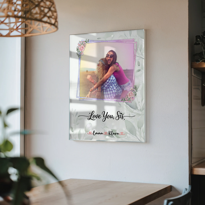 Personalisiertes Acrylglas Wandbild Love you sis mit 1 Foto & Namen