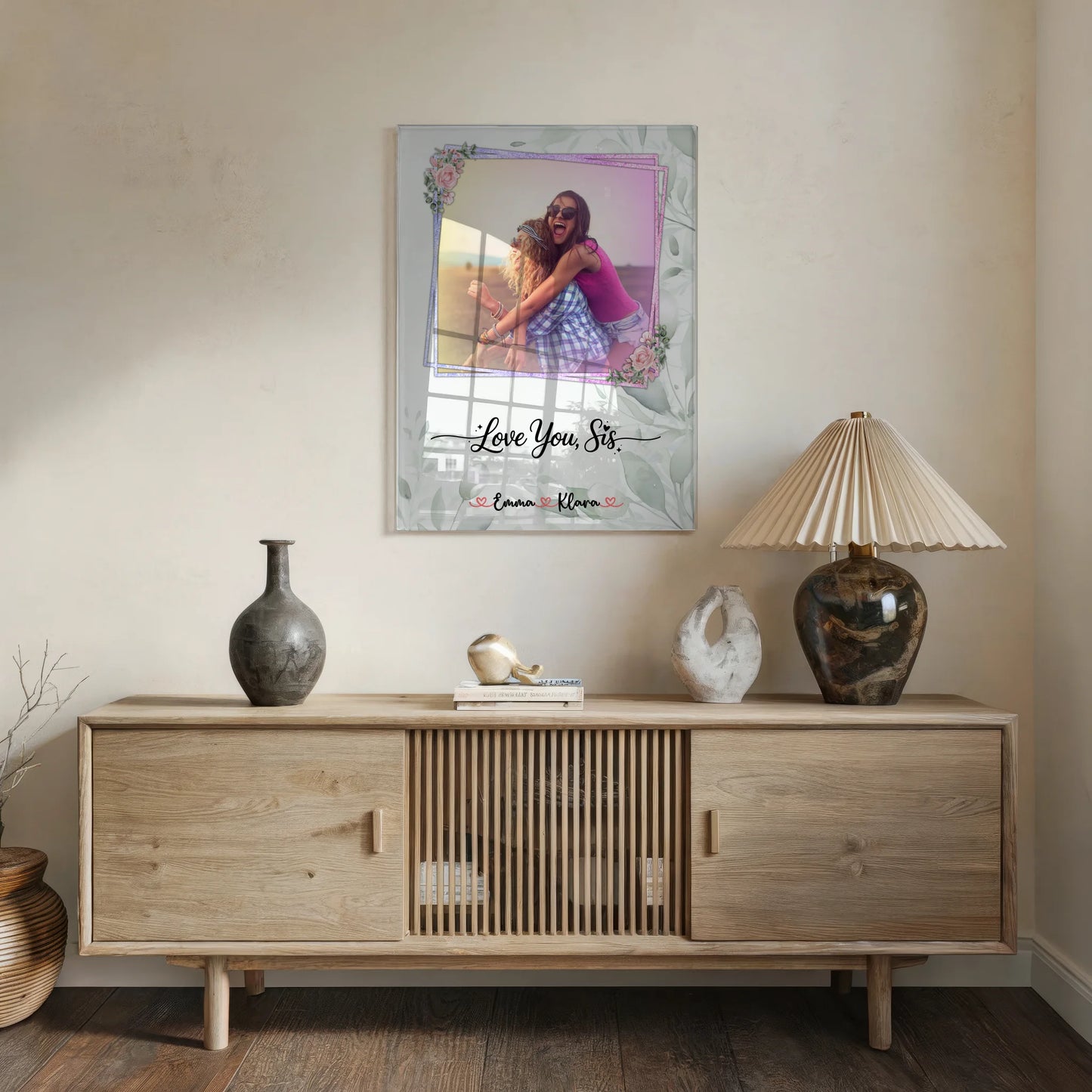Personalisiertes Acrylglas Wandbild Love you sis mit 1 Foto & Namen