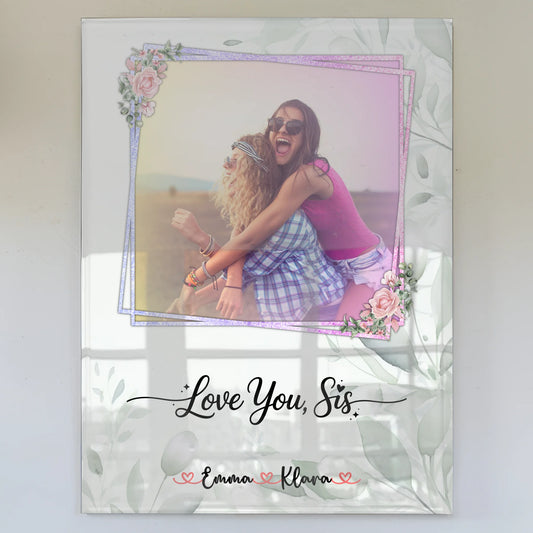 Personalisiertes Acrylglas Wandbild Love you sis mit 1 Foto & Namen