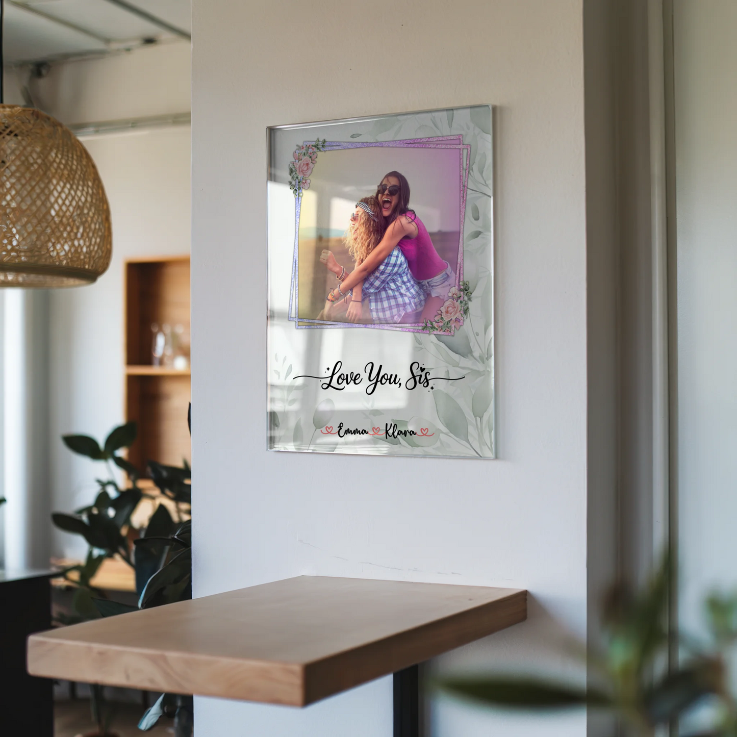 Personalisiertes Acrylglas Wandbild Love you sis mit 1 Foto & Namen