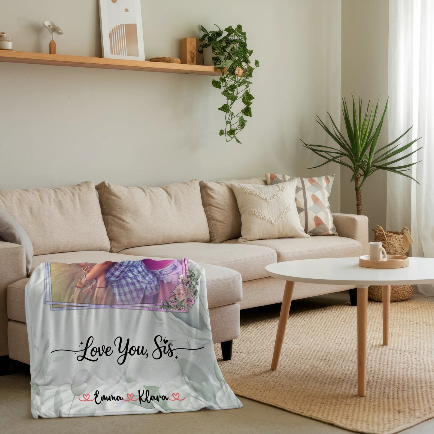 Personalisierte Decke Schwester mit 1 Foto & Namen Love you sis
