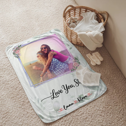 Personalisierte Decke Schwester mit 1 Foto & Namen Love you sis