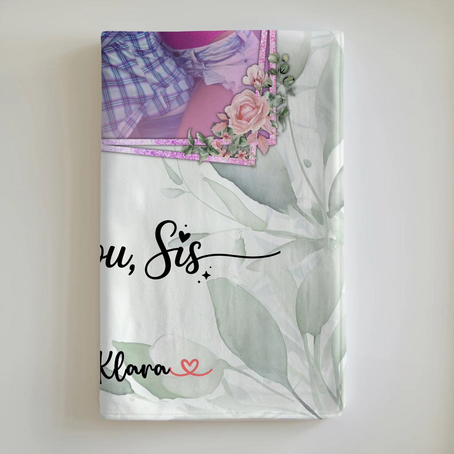 Personalisierte Decke Schwester mit 1 Foto & Namen Love you sis