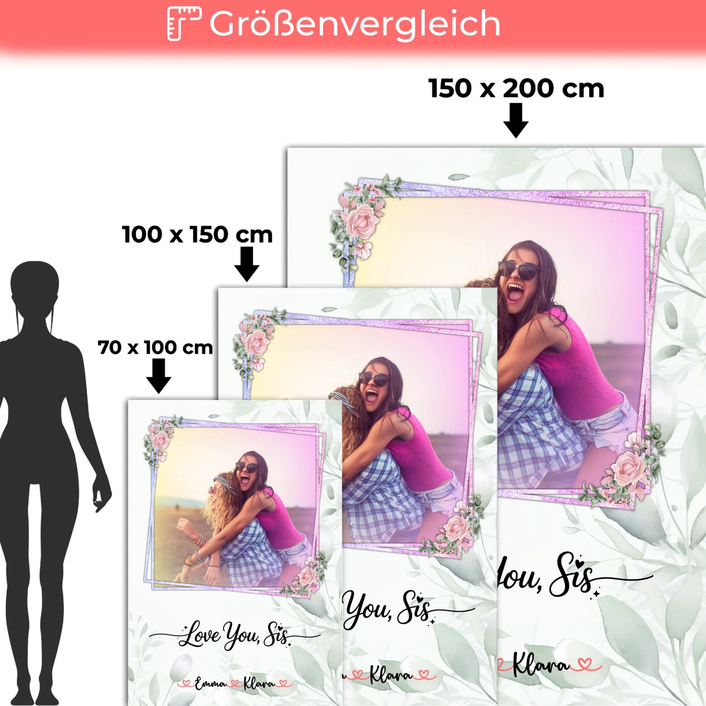 Personalisierte Decke Schwester mit 1 Foto & Namen Love you sis