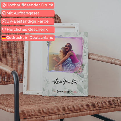 Leinwand Schwester Love you sis 1 Foto & Namen mit Wunschtext