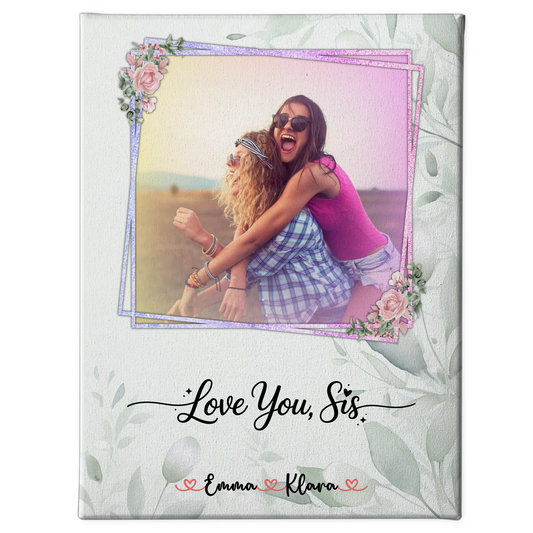 Leinwand Schwester Love you sis 1 Foto & Namen mit Wunschtext