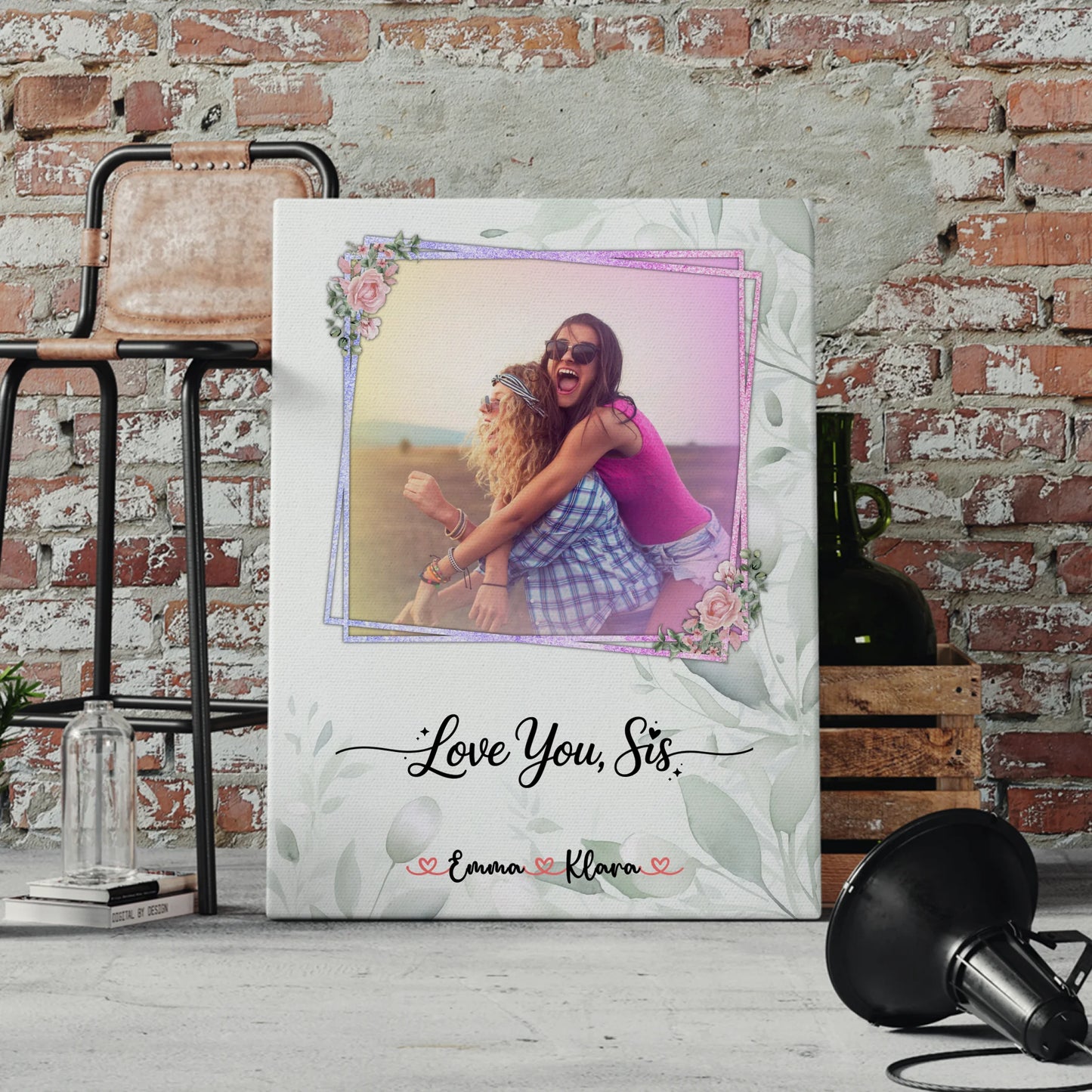 Leinwand Schwester Love you sis 1 Foto & Namen mit Wunschtext
