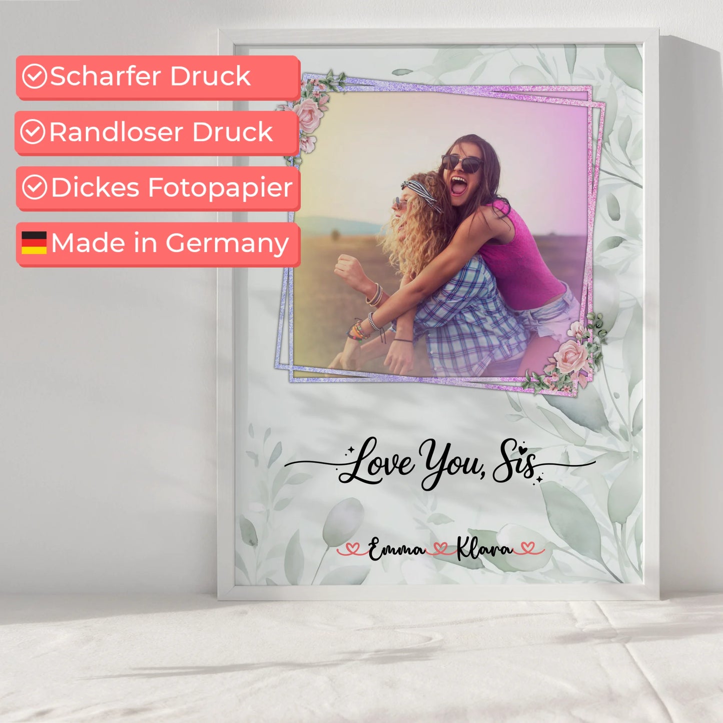 Personalisiertes Poster Schwester Love you sis 1 Foto & Namen