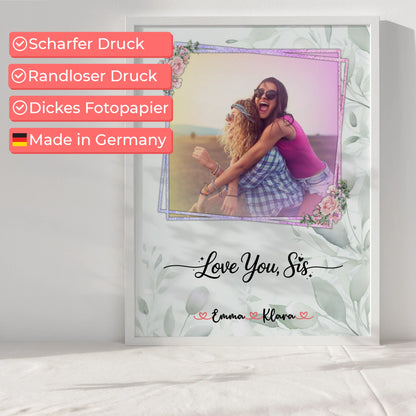 Personalisiertes Poster Schwester Love you sis 1 Foto & Namen