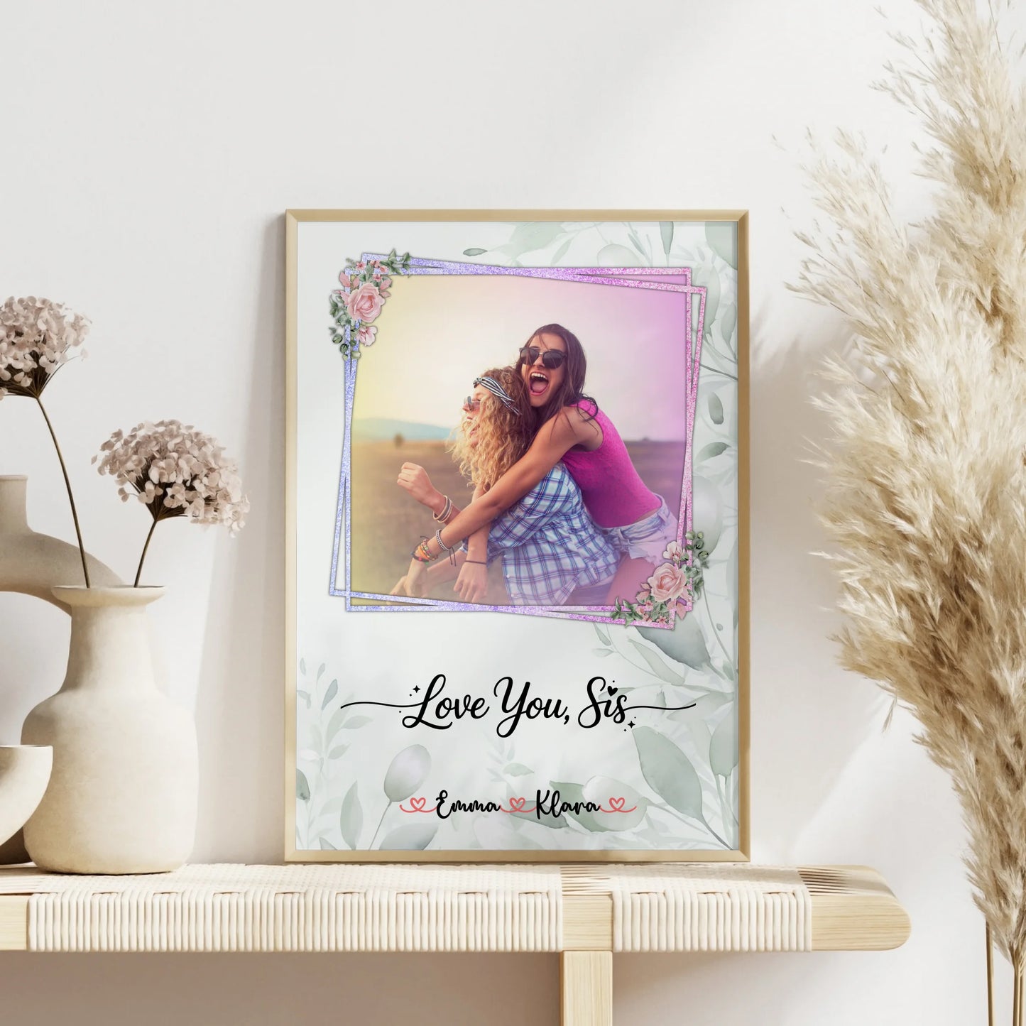 Personalisiertes Poster Schwester Love you sis 1 Foto & Namen