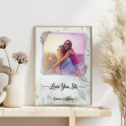 Personalisiertes Poster Schwester Love you sis 1 Foto & Namen