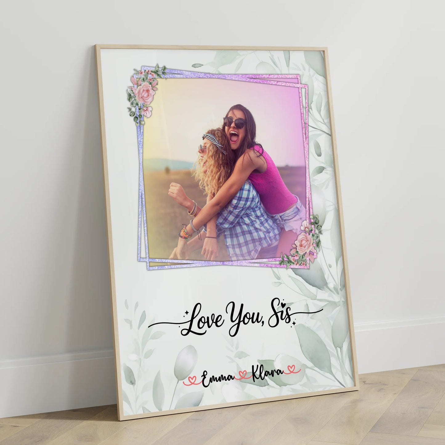 Personalisiertes Poster Schwester Love you sis 1 Foto & Namen