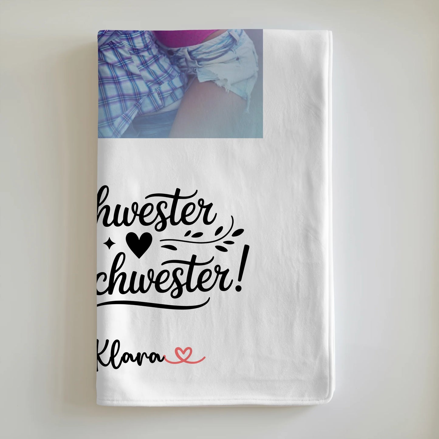 Personalisierte Decke Schwester mit Namen & Foto, 1 Foto, Hintergrundbild, Wunschtext