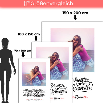 Personalisierte Decke Schwester mit Namen & Foto, 1 Foto, Hintergrundbild, Wunschtext