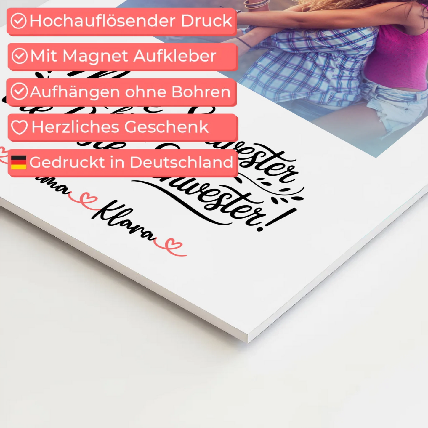 Fotoboard Poster Magnetisch - Meine Schwester hat die beste Schwester, mit Foto & Namen