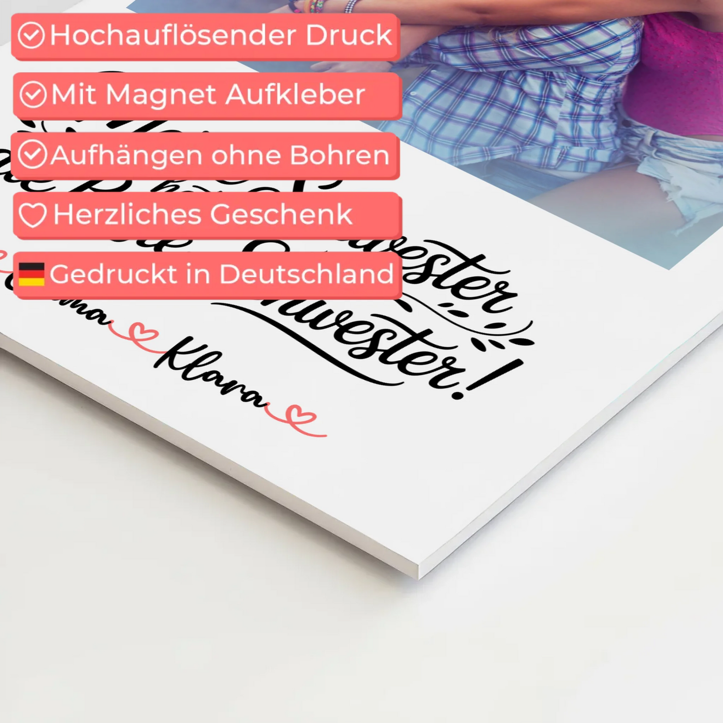 Fotoboard Poster Magnetisch - Meine Schwester hat die beste Schwester, mit Foto & Namen