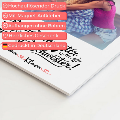 Fotoboard Poster Magnetisch - Meine Schwester hat die beste Schwester, mit Foto & Namen