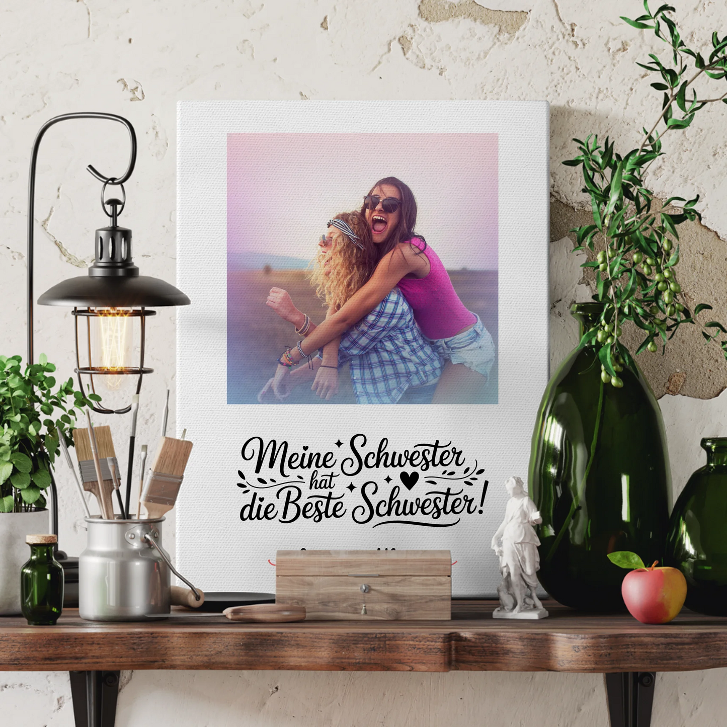 Leinwand Schwester personalisiert mit 1 Foto, Namen & Wunschtext - Meine Schwester