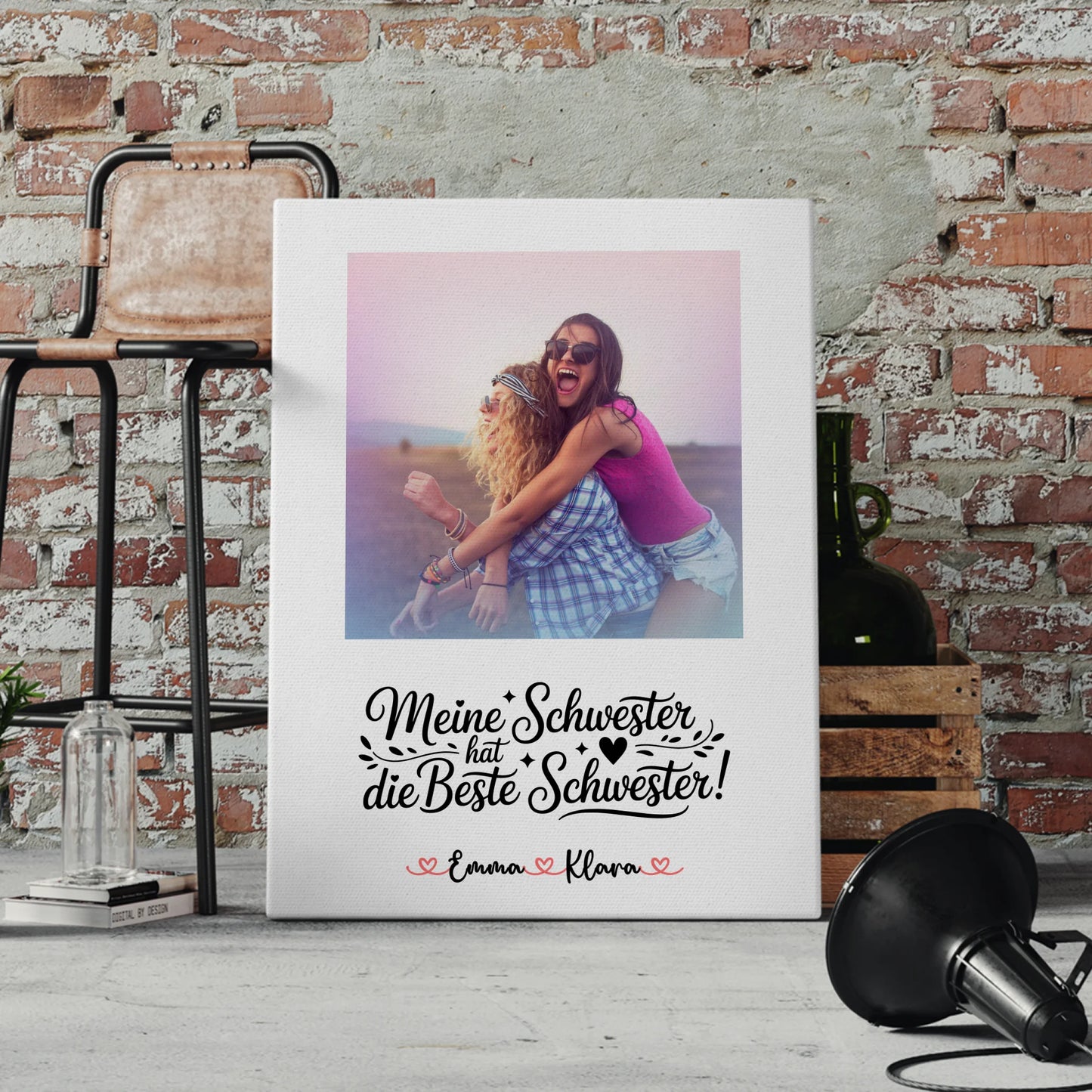 Leinwand Schwester personalisiert mit 1 Foto, Namen & Wunschtext - Meine Schwester