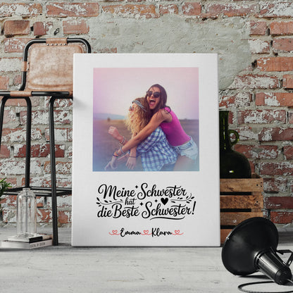 Leinwand Schwester personalisiert mit 1 Foto, Namen & Wunschtext - Meine Schwester