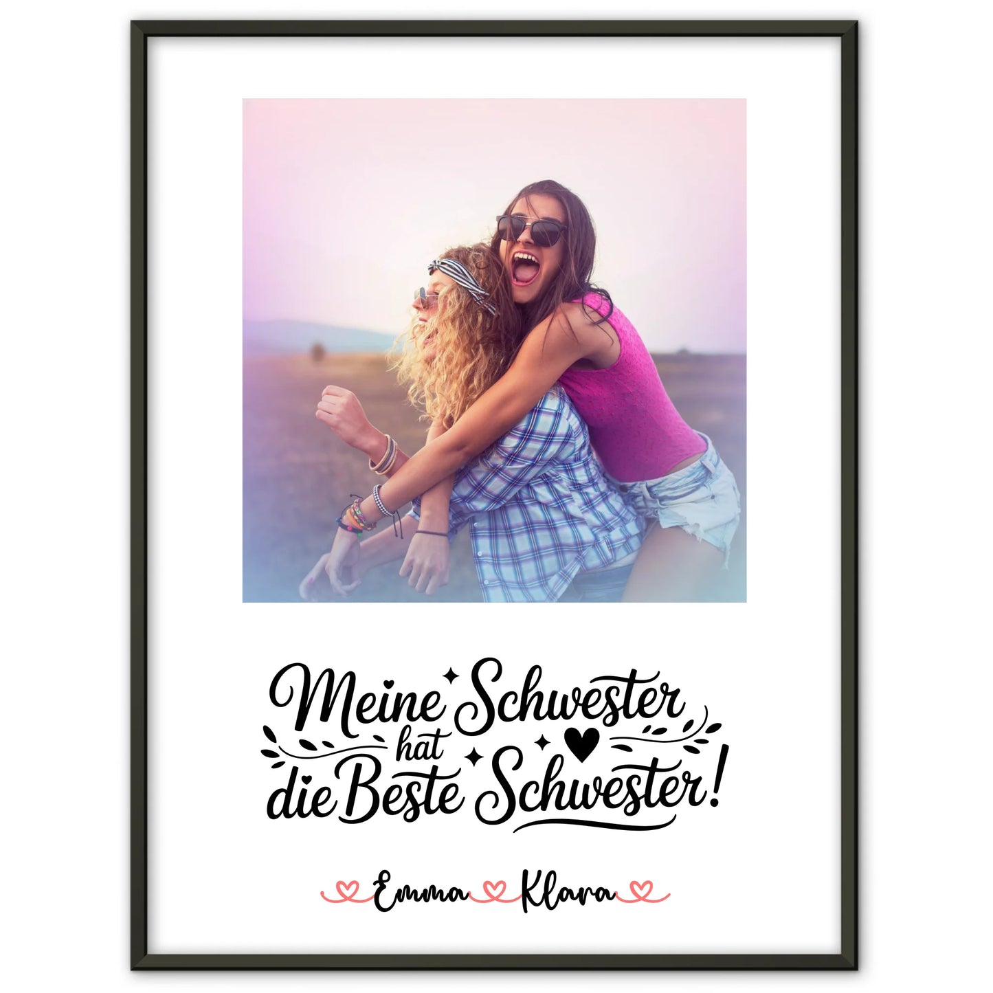 Schwester Poster personalisiert mit Namen, 1 Foto, Hintergrundbild & Wunschtext