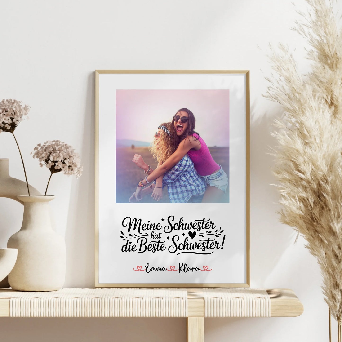 Schwester Poster personalisiert mit Namen, 1 Foto, Hintergrundbild & Wunschtext