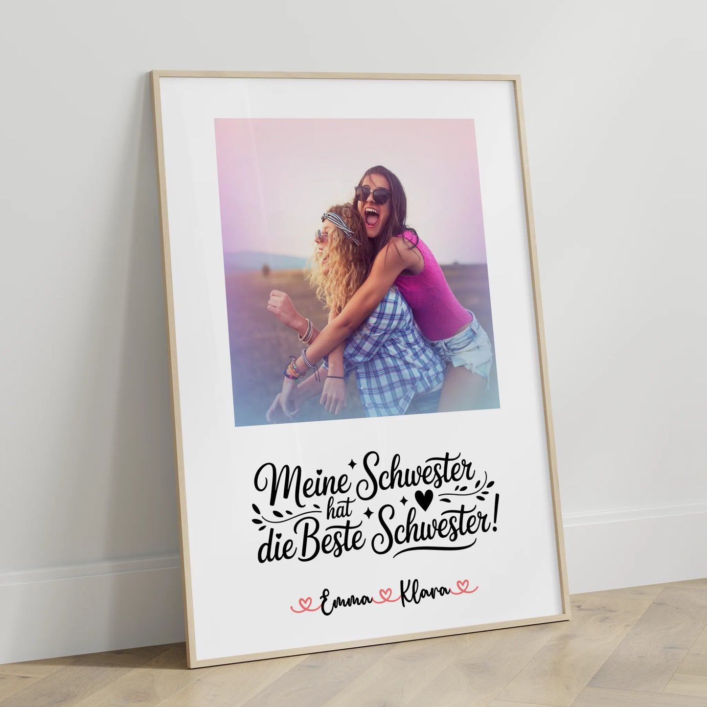 Schwester Poster personalisiert mit Namen, 1 Foto, Hintergrundbild & Wunschtext