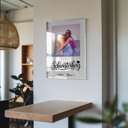 Personalisiertes Acrylglas Bild Schwesterherz Foto & Namen