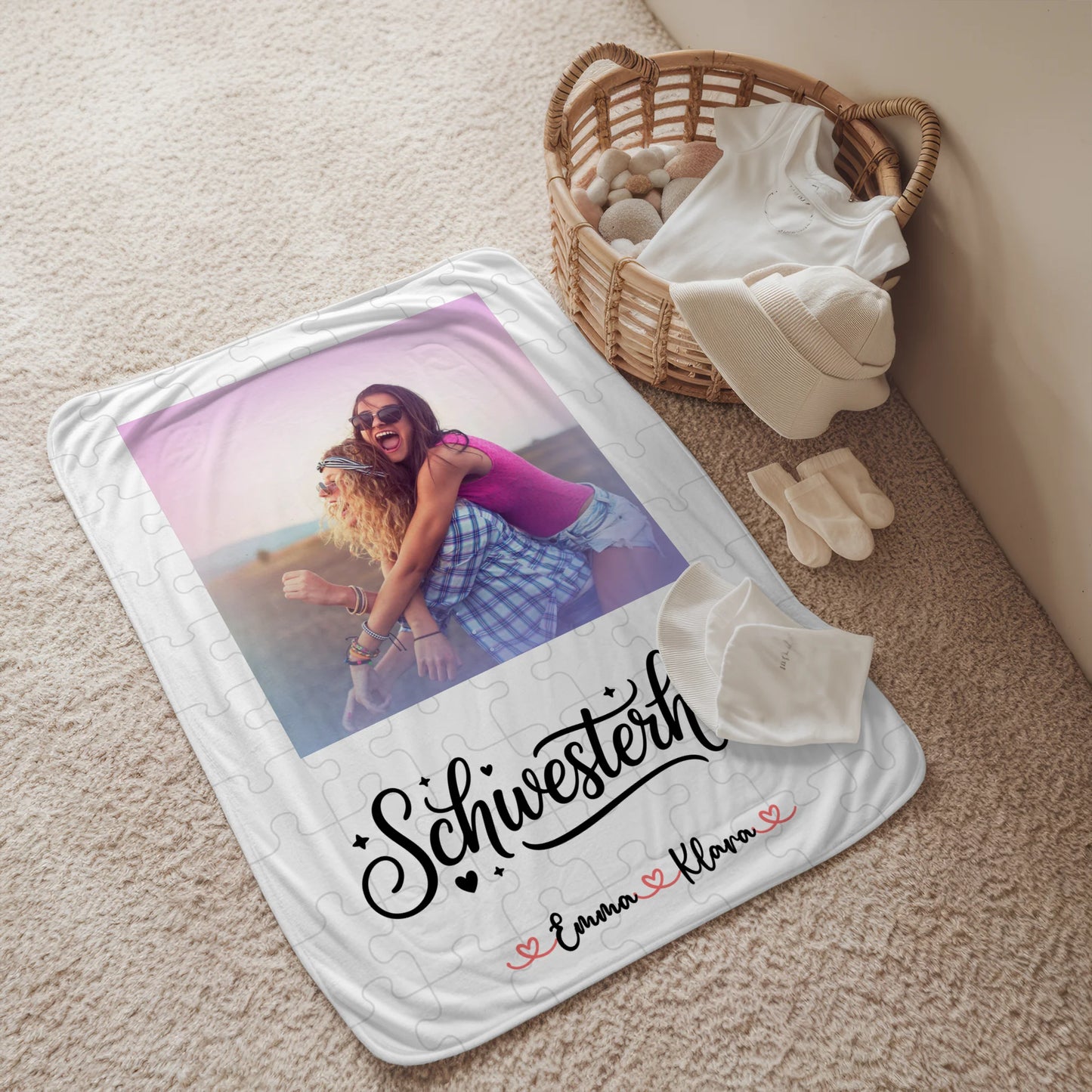 Personalisierte Decke Schwester mit Foto & Namen