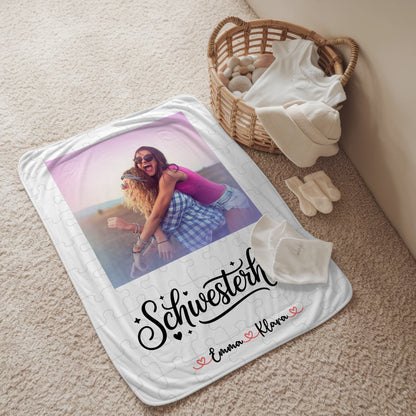 Personalisierte Decke Schwester mit Foto & Namen