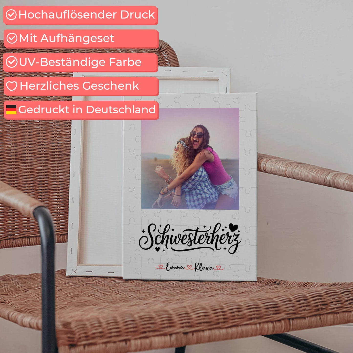 Leinwand Schwester personalisiert mit Foto, Namen & Spruch