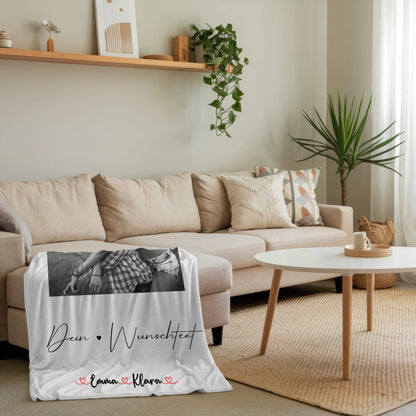 Personalisierte Decke Schwester mit 1 Foto & Namen, Black & White Design und Wunschtext