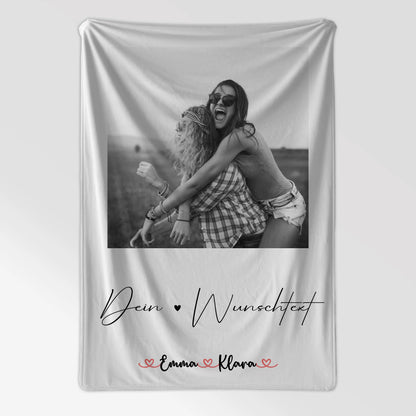 Personalisierte Decke Schwester mit 1 Foto & Namen, Black & White Design und Wunschtext