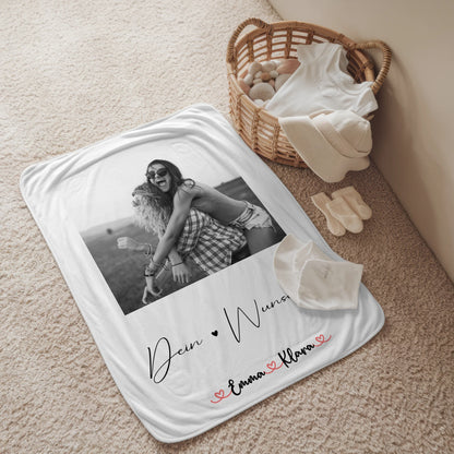Personalisierte Decke Schwester mit 1 Foto & Namen, Black & White Design und Wunschtext