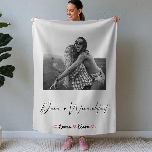 Personalisierte Decke Schwester mit 1 Foto & Namen, Black & White Design und Wunschtext