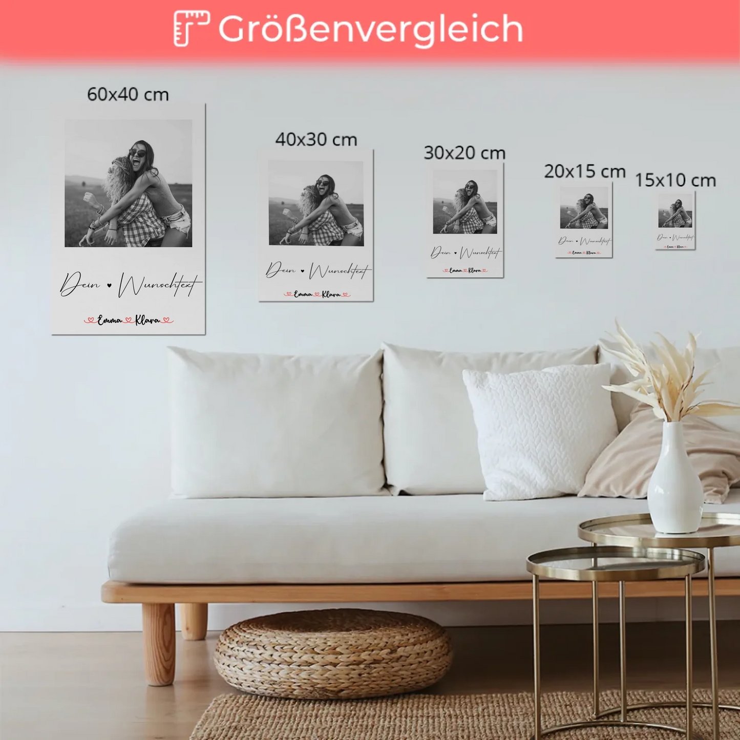 Fotoboard Wandbild Fotocollage mit 1 Foto & Namen Schwester Black & White mit Wunschtext