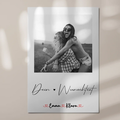 Fotoboard Wandbild Fotocollage mit 1 Foto & Namen Schwester Black & White mit Wunschtext