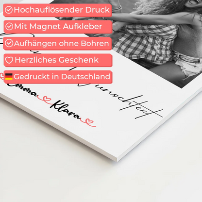 Fotoboard Wandbild Fotocollage mit 1 Foto & Namen Schwester Black & White mit Wunschtext