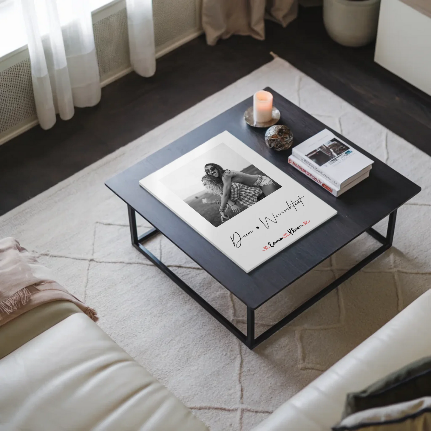 Fotoboard Wandbild Fotocollage mit 1 Foto & Namen Schwester Black & White mit Wunschtext