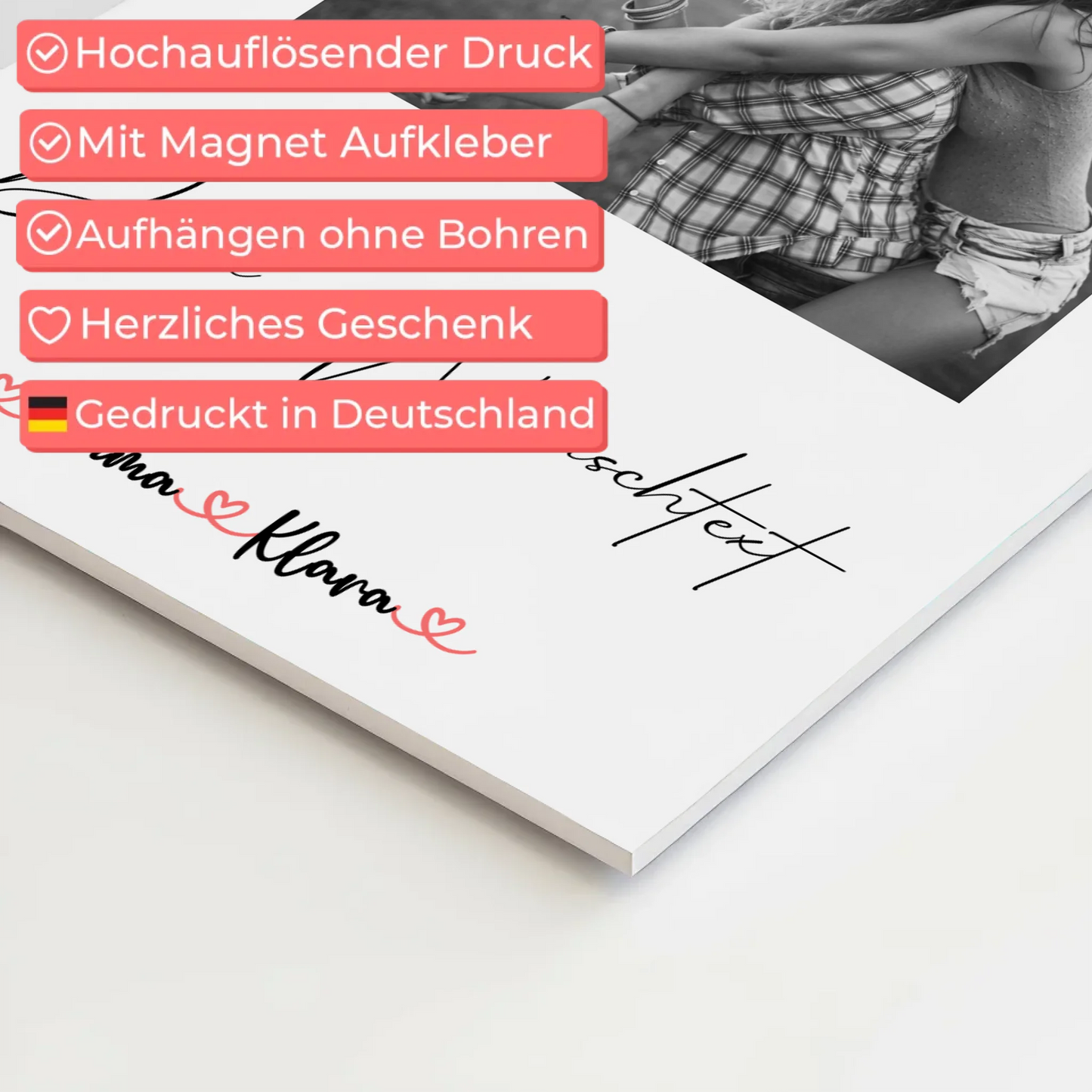 Fotoboard Wandbild Fotocollage mit 1 Foto & Namen Schwester Black & White mit Wunschtext